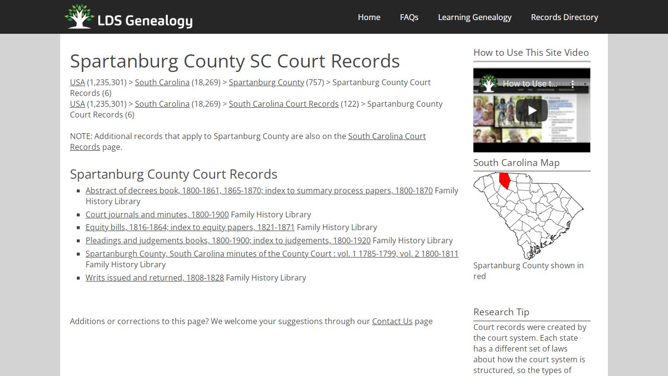 Spartanburg County SC Court Records - LDS Genealogy